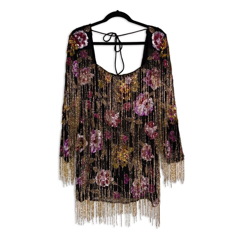 NWT Miss Selfridge ASOS Beaded Sequin Fringe Mini Dress US 10 Evening Party